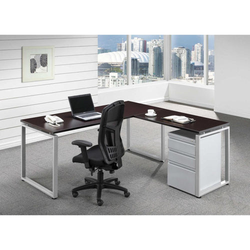 L Desk with Metal File