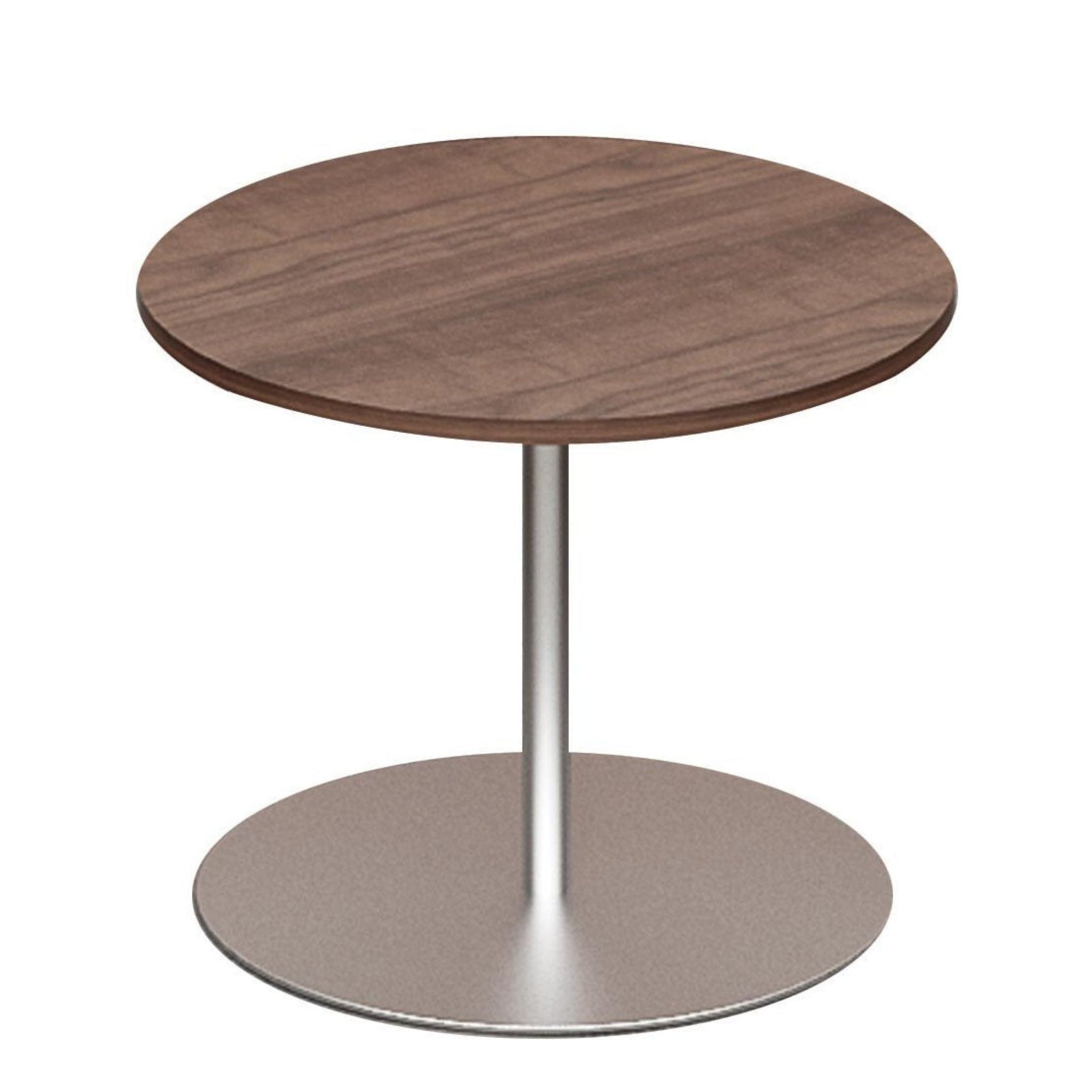 Round Laminate Table with Silver Round Base Modern Walnut